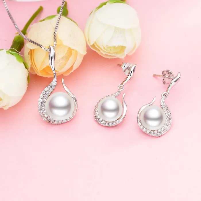 sparklingselections New Sterling Silver Flower Bud Bridal Jewelry Set For Womens Fashion Wedding Romantic Necklace Earrings Jewelry Earrings