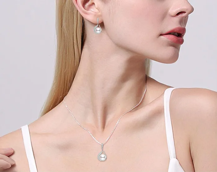 sparklingselections New Sterling Silver Flower Bud Bridal Jewelry Set For Womens Fashion Wedding Romantic Necklace Earrings Jewelry Earrings