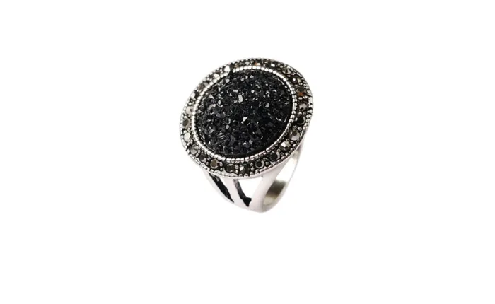 sparklingselections Rings Shiny Black Resin Antique Silver Plated Women Ring 7 sparklingselections Rings Shiny Black Resin Antique Silver Plated Women Ring 7