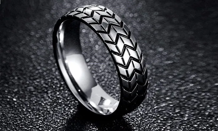 sparklingselections Rings Vintage Stainless Steel Mens Tire Veins Ring 78