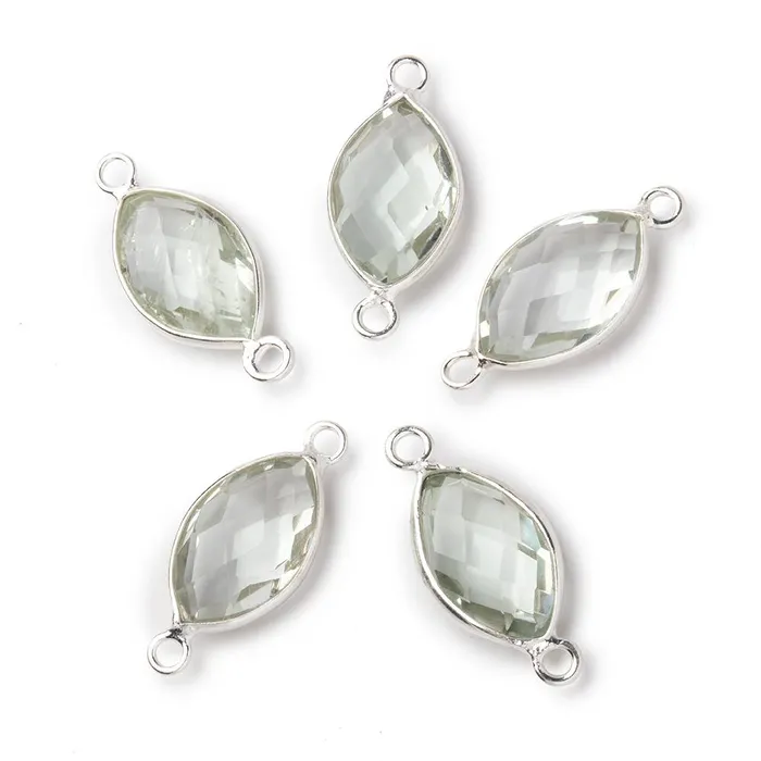 14x9mm Sterling Silver Bezel Prasiolite Faceted Marquise Connector 1 piece Beadsofcambaycom Rings