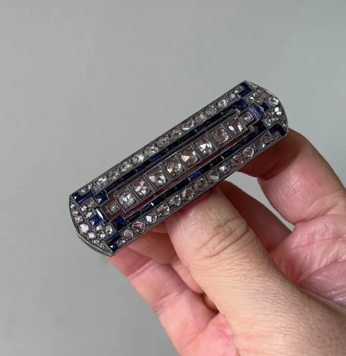 Antique Silver Gold Rose Cut Diamond Sapphire Brooch Pin Not Signed Rings