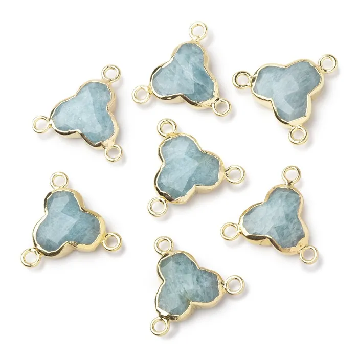 Beadsofcambaycom Rings 11mm Gold Leafed Aquamarine Faceted Trefoil 3 Ring Connector 1 piece Beadsofcambaycom Rings 11mm Gold Leafed Aquamarine Faceted Trefoil 3 Ring Connector 1 piece