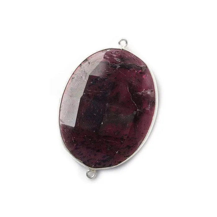 Beadsofcambaycom Rings 40x23mm Rhodolite Garnet Oval Sterling Silver Bezel Connector 1 piece