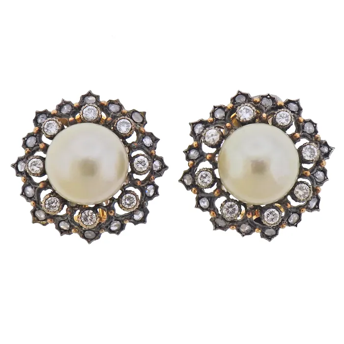 Buccellati Earrings Buccellati South Sea Pearl Diamond Gold Silver Earrings Buccellati Earrings Buccellati South Sea Pearl Diamond Gold Silver Earrings