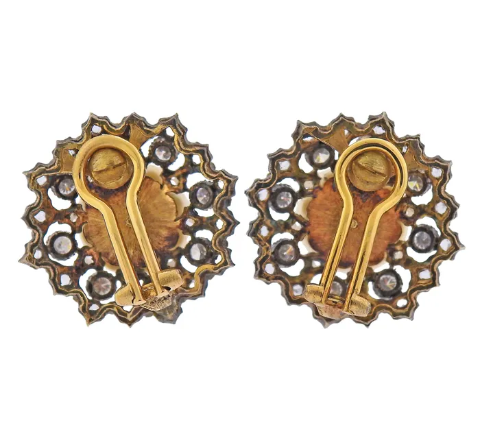 Buccellati Earrings Buccellati South Sea Pearl Diamond Gold Silver Earrings