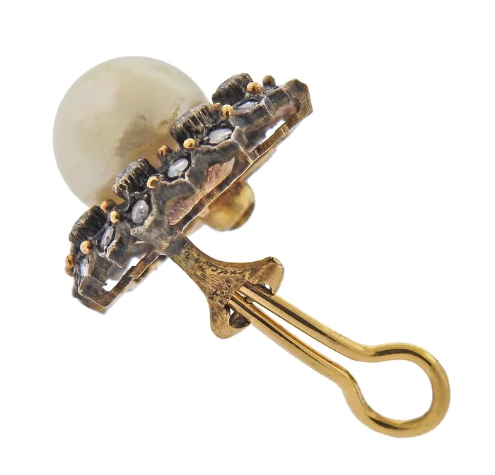 Buccellati Earrings Buccellati South Sea Pearl Diamond Gold Silver Earrings