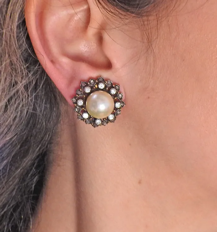 Buccellati Earrings Buccellati South Sea Pearl Diamond Gold Silver Earrings