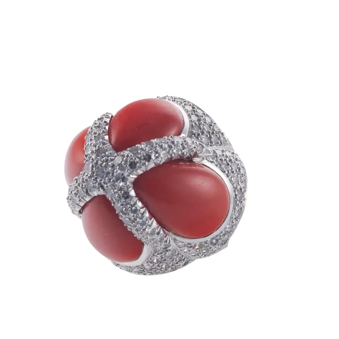 Coral Diamond Gold Dome Ring Not Signed Rings