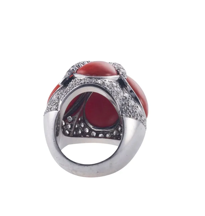 Coral Diamond Gold Dome Ring Not Signed Rings