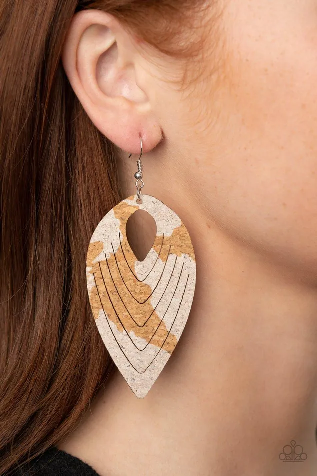 Cork Cabana White Earrings Jewelry by Bretta Paparazzi Accessories Earrings