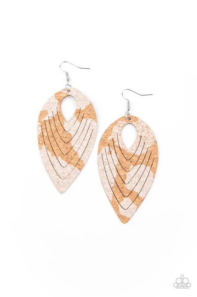 Cork Cabana White Earrings Jewelry by Bretta Paparazzi Accessories Earrings