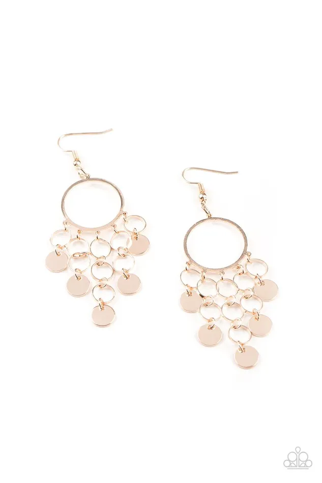 Cyber Chime Rose Gold Earrings Jewelry by Bretta Paparazzi Accessories Earrings