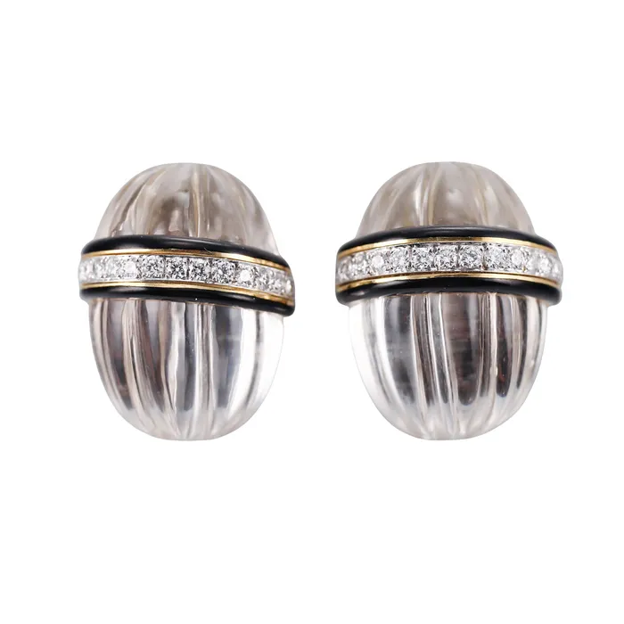 David Webb Carved Crystal Diamond Enamel Gold Platinum Earrings David Webb Earrings David Webb Carved Crystal Diamond Enamel Gold Platinum Earrings David Webb Earrings
