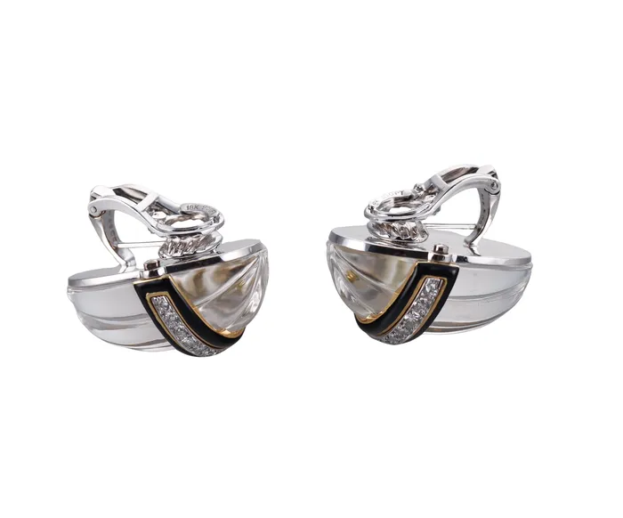 David Webb Carved Crystal Diamond Enamel Gold Platinum Earrings David Webb Earrings