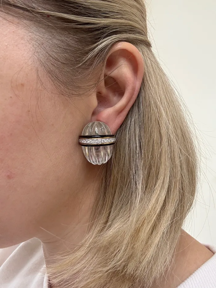David Webb Carved Crystal Diamond Enamel Gold Platinum Earrings David Webb Earrings