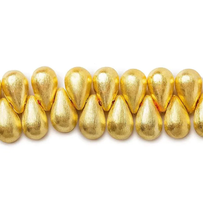 Earrings Beadsofcambaycom 12x7mm 22kt Gold plated Brushed Tear Drop Beads 8 inch 45 pieces