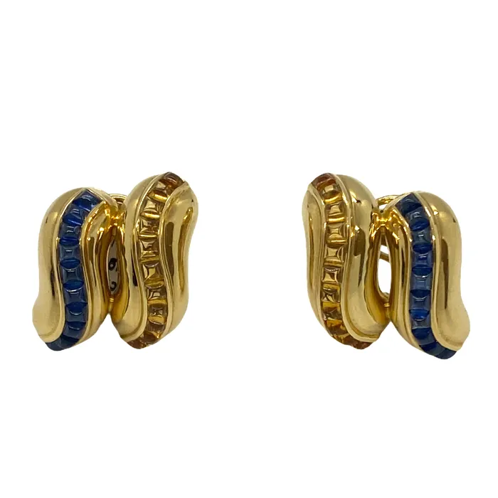 Earrings Seaman Schepps Seaman Schepps Sugarloaf Cut Sapphire Citrine 18K Gold Earrings Earrings Seaman Schepps Seaman Schepps Sugarloaf Cut Sapphire Citrine 18K Gold Earrings