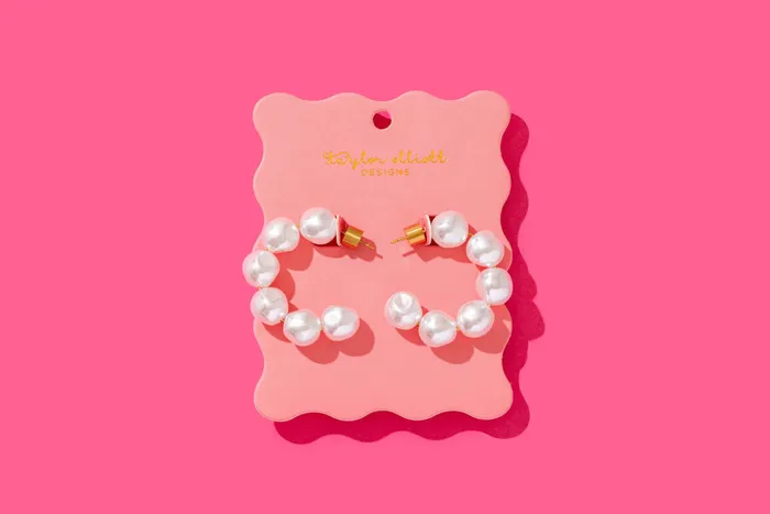 Earrings Turquoise Door Tomball MEGAN PEARL HOOPS