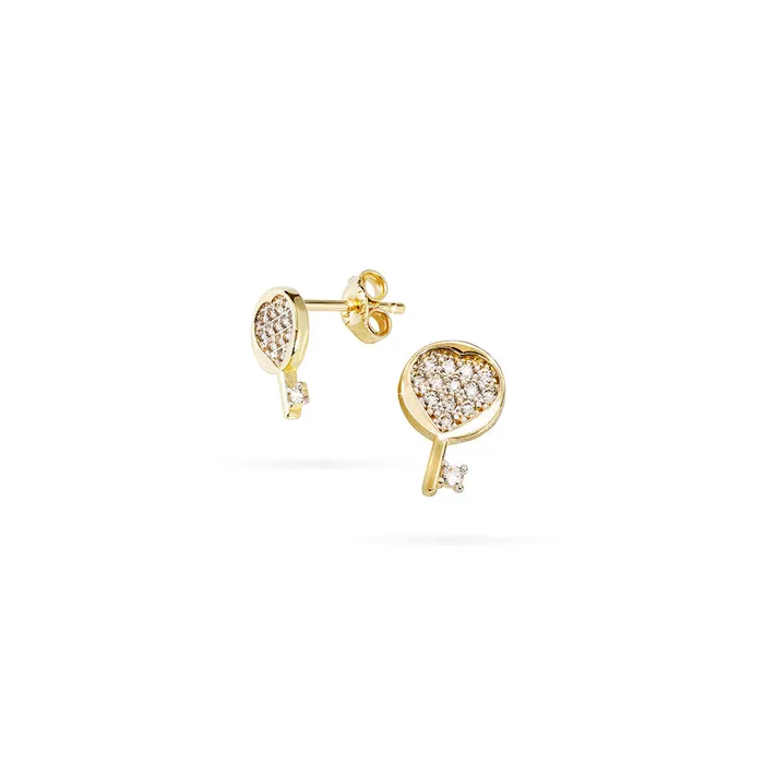 Earrings Womens 14k gold heart shaped key screw earrings with zircons Senso Gold Crystal Senso Gold Earrings Womens 14k gold heart shaped key screw earrings with zircons Senso Gold Crystal Senso Gold