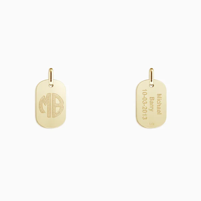Engravable Mens Small 14k Yellow Gold FlatEdge Dog Tag Necklace with BoxLink Chain Sandy Steven Engravers Necklaces