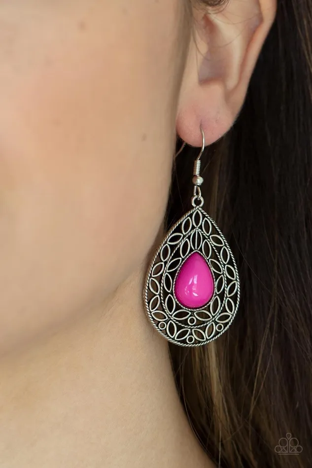 Fanciful Droplets Pink Earrings Jewelry by Bretta Paparazzi Accessories Earrings