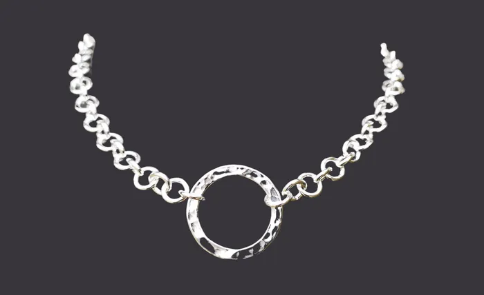 Handmade Sterling Silver BDSM Day Collar Heavy Chain Textured O Ring Adjustable Fit EROS MOON Rings