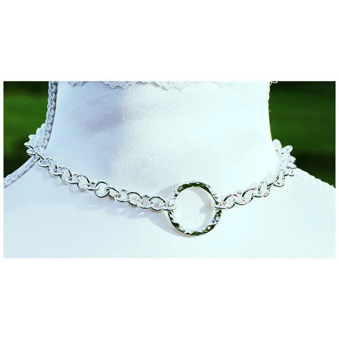 Handmade Sterling Silver BDSM Day Collar Heavy Chain Textured O Ring Adjustable Fit EROS MOON Rings