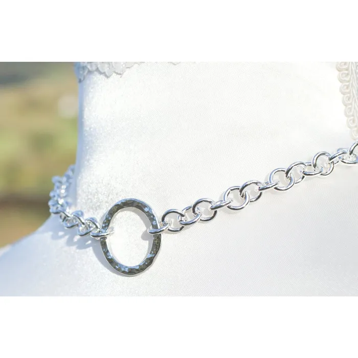 Handmade Sterling Silver BDSM Day Collar Heavy Chain Textured O Ring Adjustable Fit EROS MOON Rings