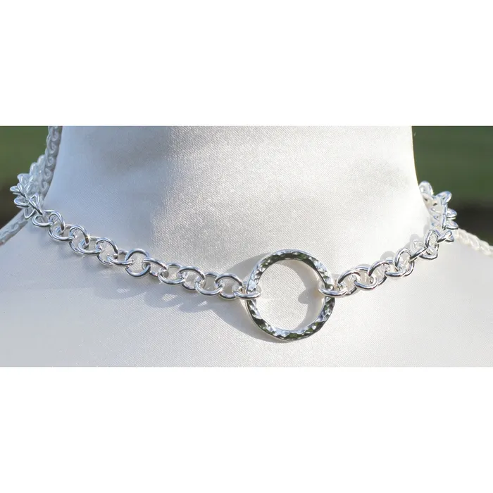 Handmade Sterling Silver BDSM Day Collar Heavy Chain Textured O Ring Adjustable Fit EROS MOON Rings