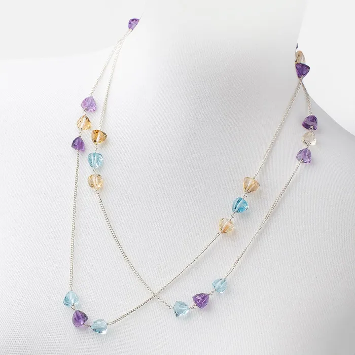 Necklaces Beadsofcambaycom Multi Gemstone Faceted Trillion 925 Silver Chain Necklace AAA Necklaces Beadsofcambaycom Multi Gemstone Faceted Trillion 925 Silver Chain Necklace AAA