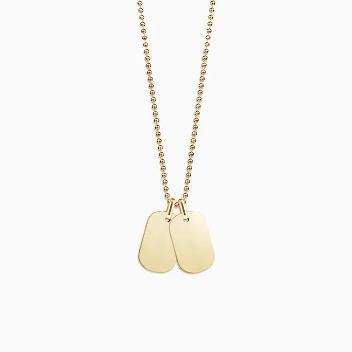 Necklaces Sandy Steven Engravers Engravable Mens Small 14k Yellow Gold FlatEdge Double Dog Tag Necklace with Ball Chain Necklaces Sandy Steven Engravers Engravable Mens Small 14k Yellow Gold FlatEdge Double Dog Tag Necklace with Ball Chain