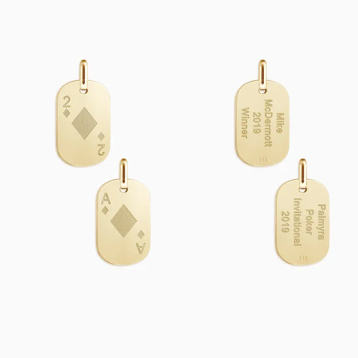 Necklaces Sandy Steven Engravers Engravable Mens Small 14k Yellow Gold FlatEdge Double Dog Tag Necklace with Ball Chain