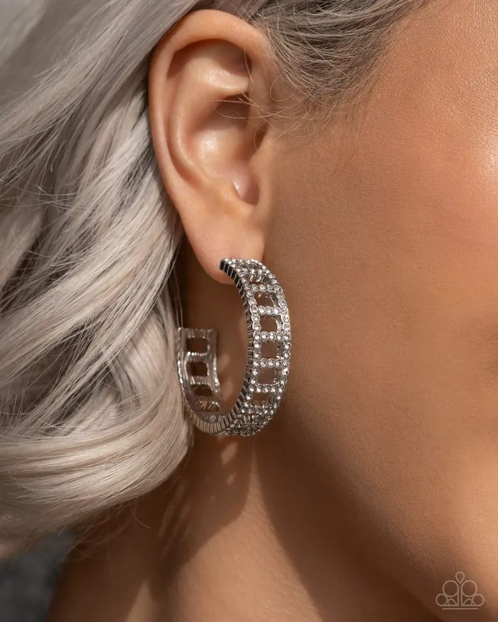 Paparazzi Accessories Earrings Bridging Brilliance White Hoop Earrings Jewelry by Bretta