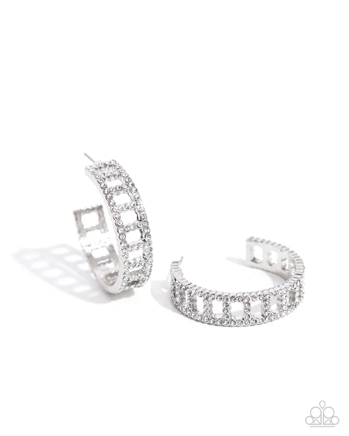 Paparazzi Accessories Earrings Bridging Brilliance White Hoop Earrings Jewelry by Bretta