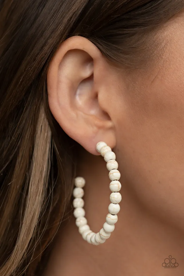 Paparazzi Accessories Earrings Rural Retrograde White Hoop Earrings Jewelry by Bretta