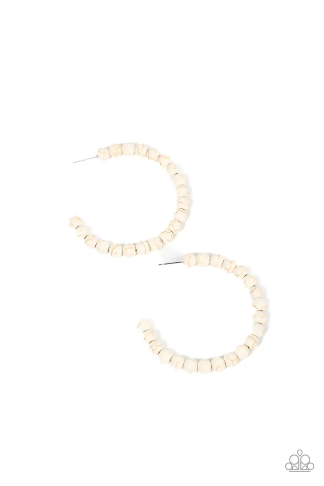 Paparazzi Accessories Earrings Rural Retrograde White Hoop Earrings Jewelry by Bretta
