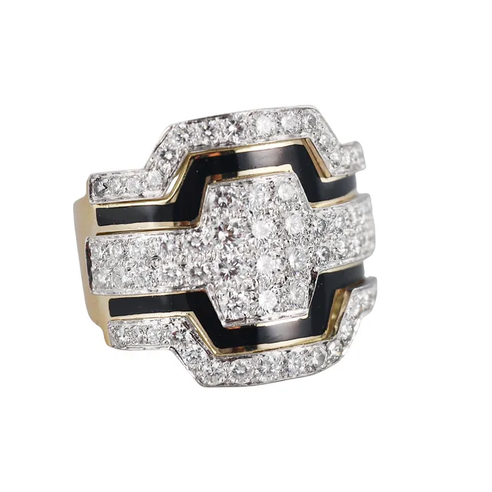 Rings David Webb David Webb Diamond Gold Platinum Enamel Cigar Band Ring Rings David Webb David Webb Diamond Gold Platinum Enamel Cigar Band Ring