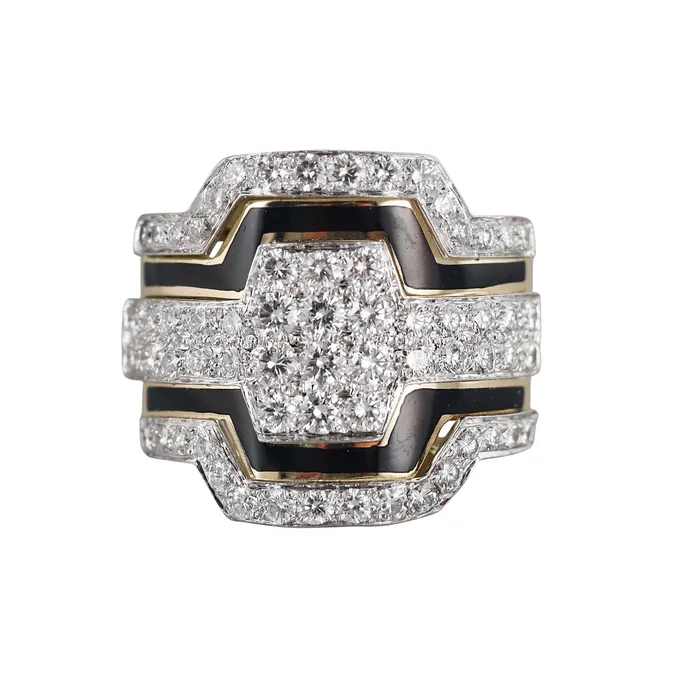 Rings David Webb David Webb Diamond Gold Platinum Enamel Cigar Band Ring