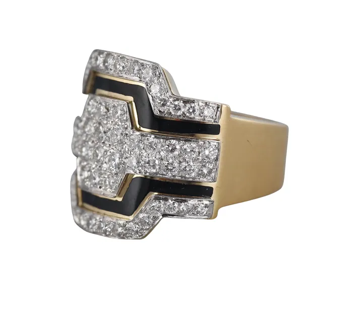 Rings David Webb David Webb Diamond Gold Platinum Enamel Cigar Band Ring