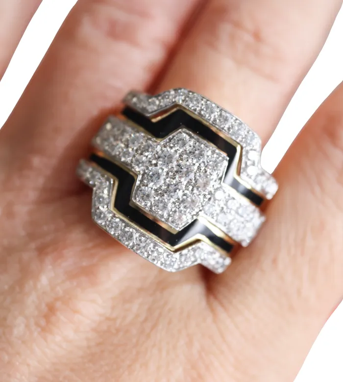 Rings David Webb David Webb Diamond Gold Platinum Enamel Cigar Band Ring
