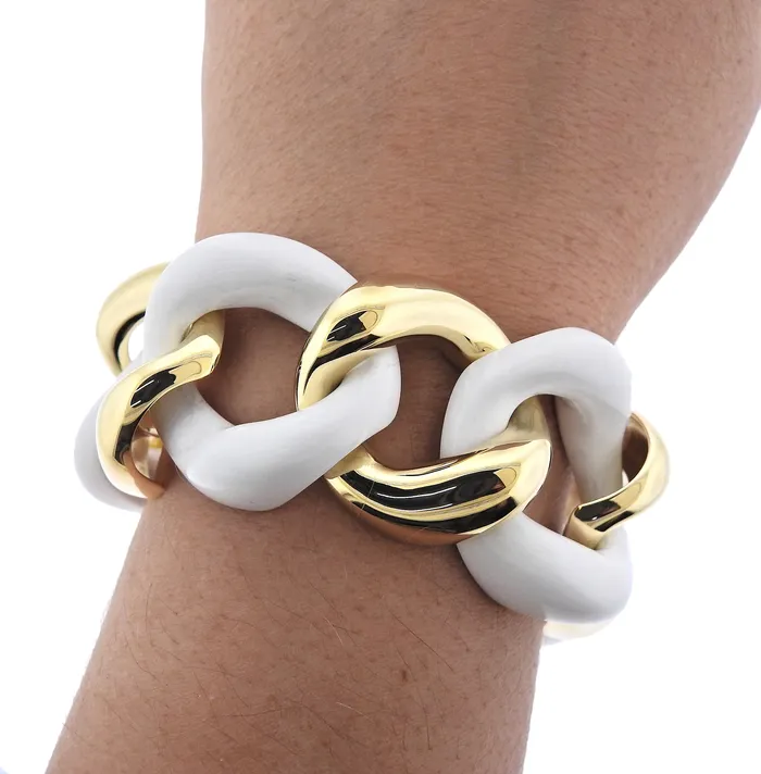 Seaman Schepps Gold White Ceramic Link Bracelet Seaman Schepps Bracelets