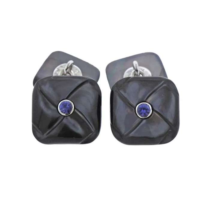 Trianon Necklaces Trianon Mother of Pearl Iolite Gold Cufflinks