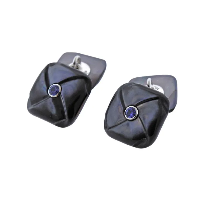 Trianon Necklaces Trianon Mother of Pearl Iolite Gold Cufflinks