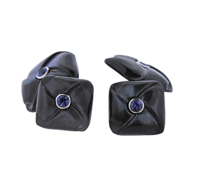 Trianon Necklaces Trianon Mother of Pearl Iolite Gold Cufflinks