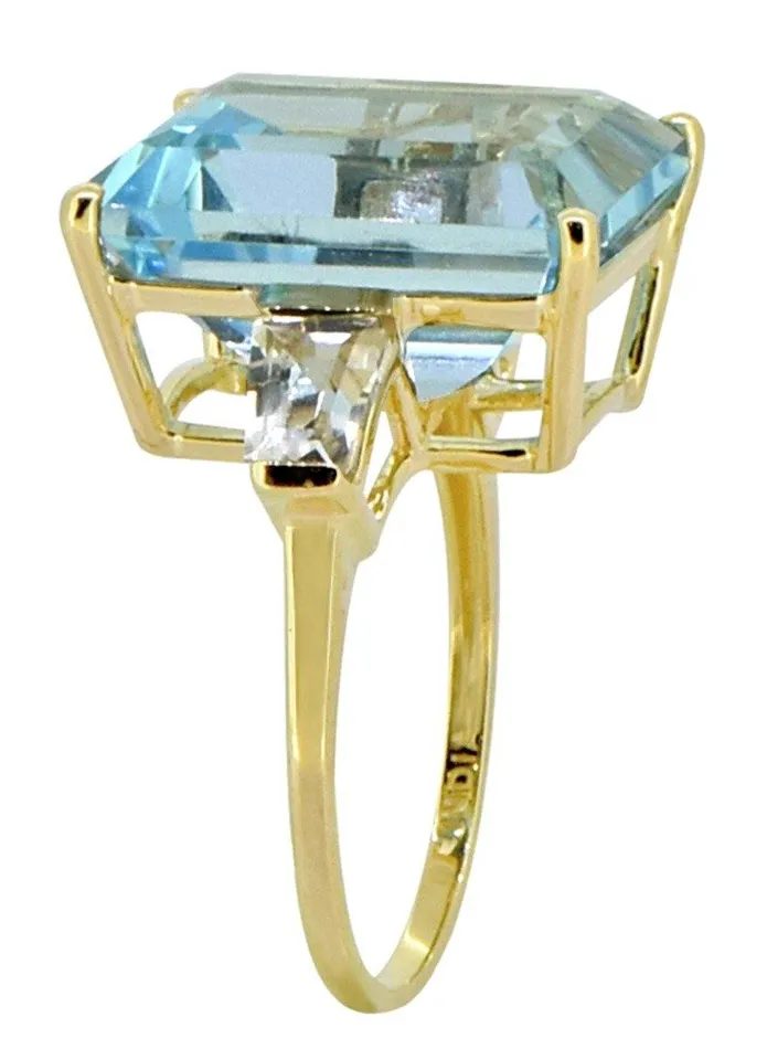 1121 Ct Sky Blue Topaz Solid 14K Yellow Gold Ring Jewelry YoTreasure Rings