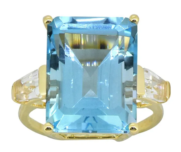 1121 Ct Sky Blue Topaz Solid 14K Yellow Gold Ring Jewelry YoTreasure Rings