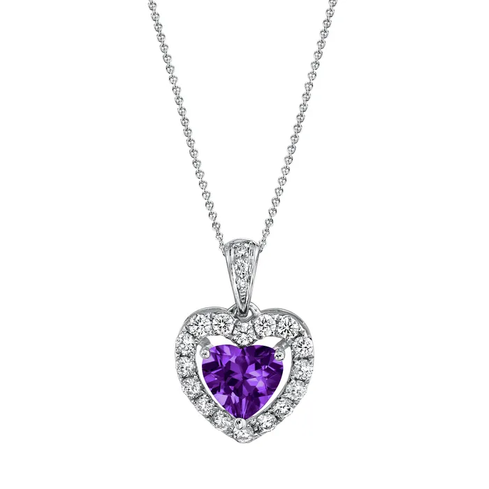 14K 111ct Heart Shape Amethyst 035cttw VS Diamond Pendant TVON Necklaces