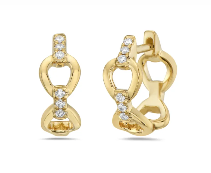 14k Gold Pave Diamond Link Huggie Hoop Earrings Bassali Earrings 14k Gold Pave Diamond Link Huggie Hoop Earrings Bassali Earrings