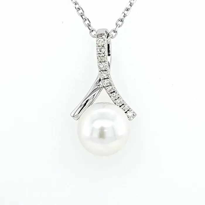 14k White Gold Diamond South Sea Pearl Pendant I8178 LIV Necklaces